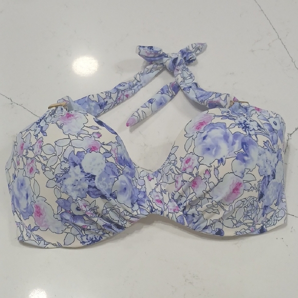 Victoria's Secret Gold Accent Floral Swim Top, Gentle Used Sz 34D - Picture 1 of 6